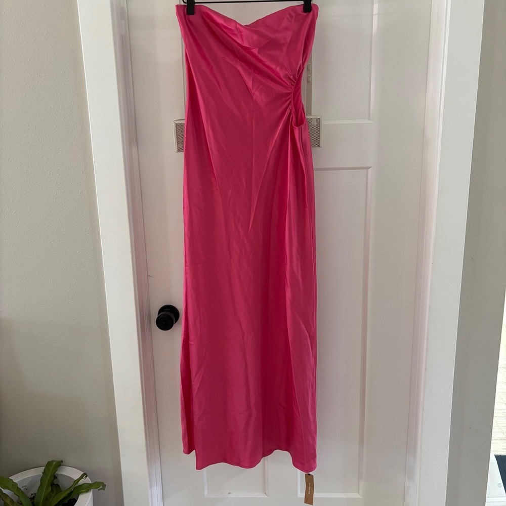 Reformation Nevaeh Strapless Satin Maxi Dress Hot Pink Cutout Medium NEW